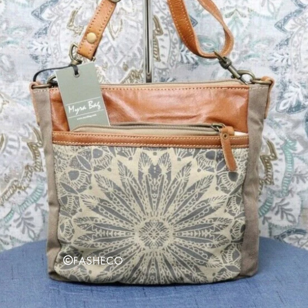 Canvas & Leather Crossbody Purse Medium Size Handbag Etsy