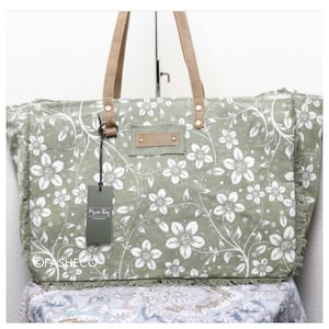 Myra Bag Weekender | Overnight Bag for Women | Green & Floral | Large Canvas Tote | Multi-use Travel, Grocery, Purse | Cute Gift | FASHECO