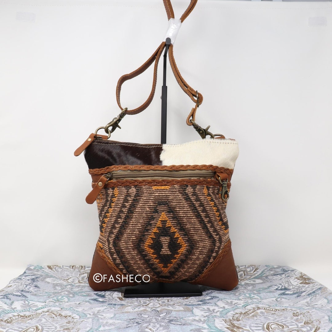 Braided Leather Aztec Crossbody Cowhide Bag Medium Minimalist Size ...
