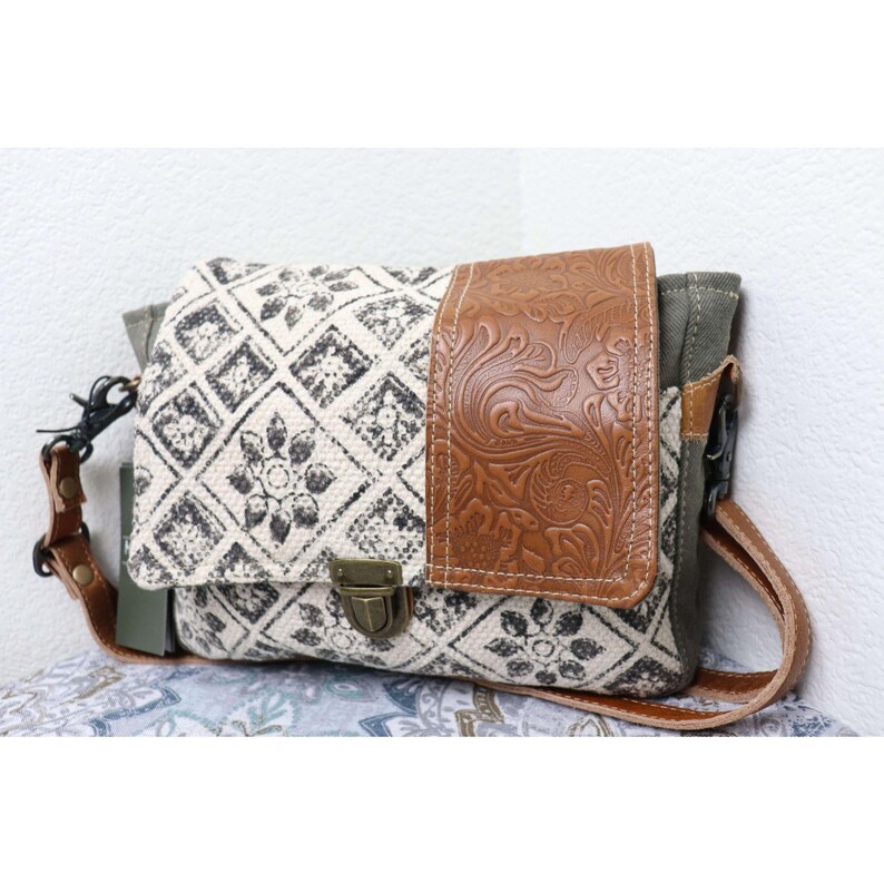 Myra Bag Purse Messenger Bag Canvas Purse Leather Purse Etsy