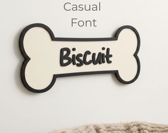 Personalised Dog Bone Name Sign – Raised Black Wooden Letters – Pet Wall Decor Gift