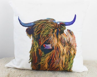 Highland Cow Velvet feel Colourful Cushion, Love Cows, Home Decor Gifts for Her, New Home