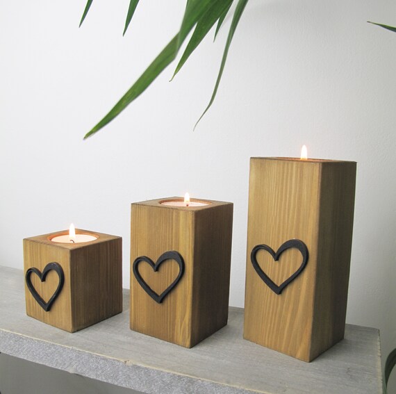 Wooden heart tea light cheap holder