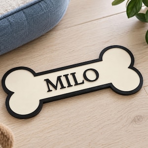Personalised Dog Bone Name Sign – Raised Black Wooden Letters – Pet Wall Decor Gift