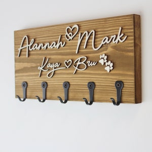 Key Holder with Hooks, Keys or Fully Personalisable, New Home, Couples Gift, Family Name.