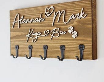 Key Holder with Hooks, Keys or Fully Personalisable, New Home, Couples Gift, Family Name.