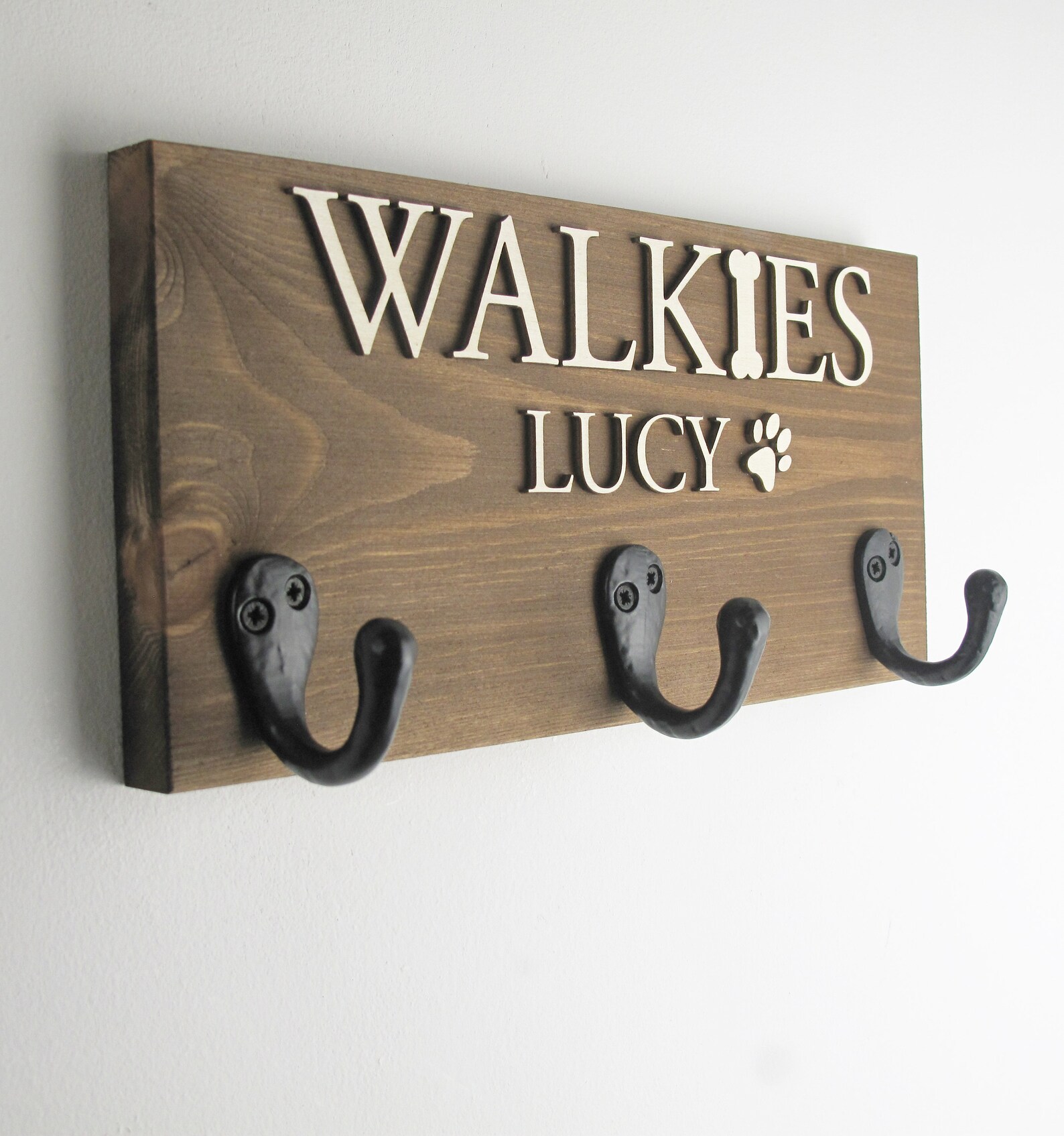 Personalisable Walkie's Wooden Dog Lead Hook Sign Three Etsy UK
