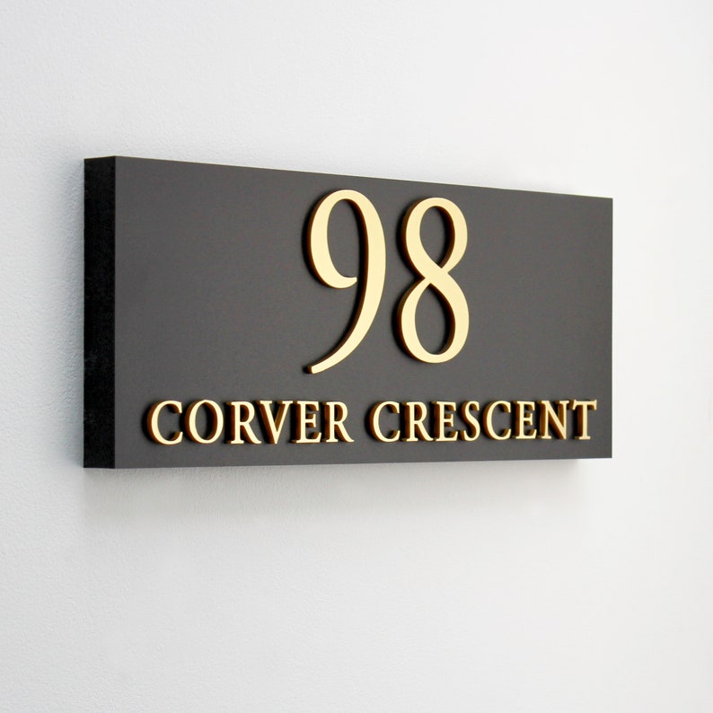 Gold Lettering, House Name Sign in Matt Black, House number or Name, Housewarming Gift, New Couple image 3