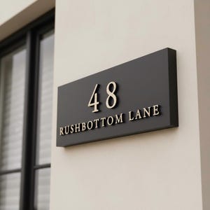 Personalized Matte Black House Sign – Wood Effect Lettering