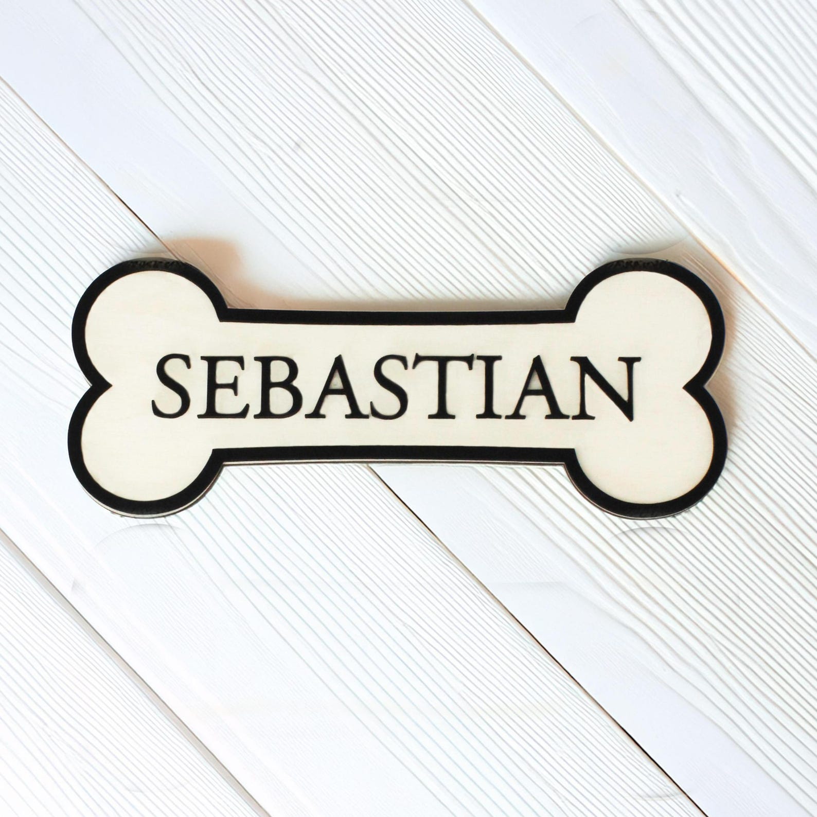 Personalised Dog Bone Name Sign – Raised Black Wooden Letters – Pet ...