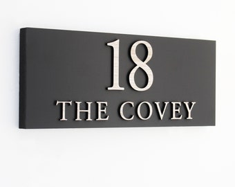 House Name Sign in Matte Black, Wood Effect Lettering, House Number or Name, Housewarming Gift, New Home, Gift for Him.