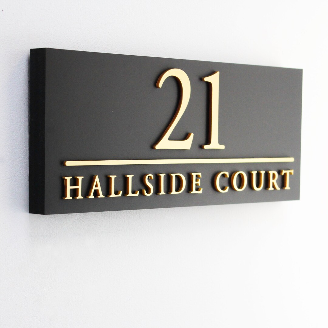 House Sign in Matt Black With Parallel Line and the Choice of Gold ...