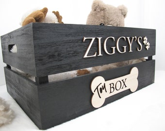 Large Black Dog Toy Storage Box with Raised Design Personalised with your Pets Name, Toy Crate, Gift for Pet Lovers