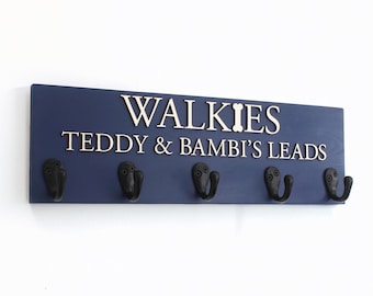 Personalised Dog Lead Hook Sign, Colours Walkie's Collection,