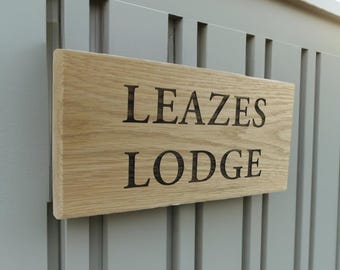 Personalised Solid Oak House Sign - Engraved Name & Number