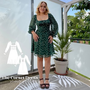 Corset dress pattern size 34-56 - Milkmaid summer autumn dress - long sleeves / short sleeves - versatile pattern German & English A4 A0
