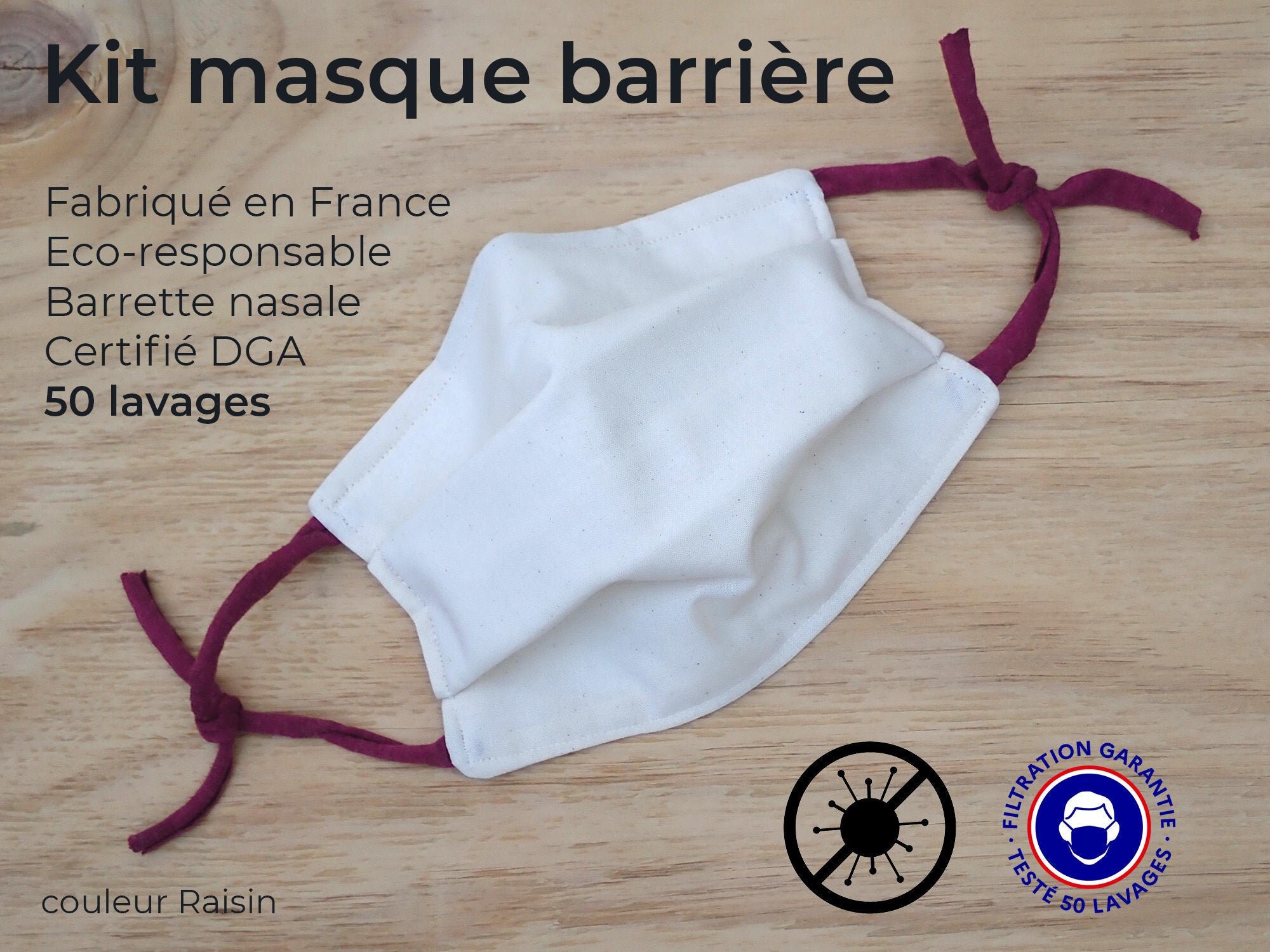 Masque En Tissu Lavable Pour Enfant - Homologué AFNOR - Jusqu'à 50 Lavages
