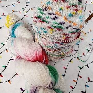 Holiday Lights | Sock yarn / sport weight yarn | Wool & Nylon | Hand-dyed | bright holiday lights