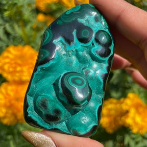 3-D High Quality Malachite Freeform, Large Palmstone, Polished Malachite, Malachite From Congo, African Crystals, Consciously Chosen