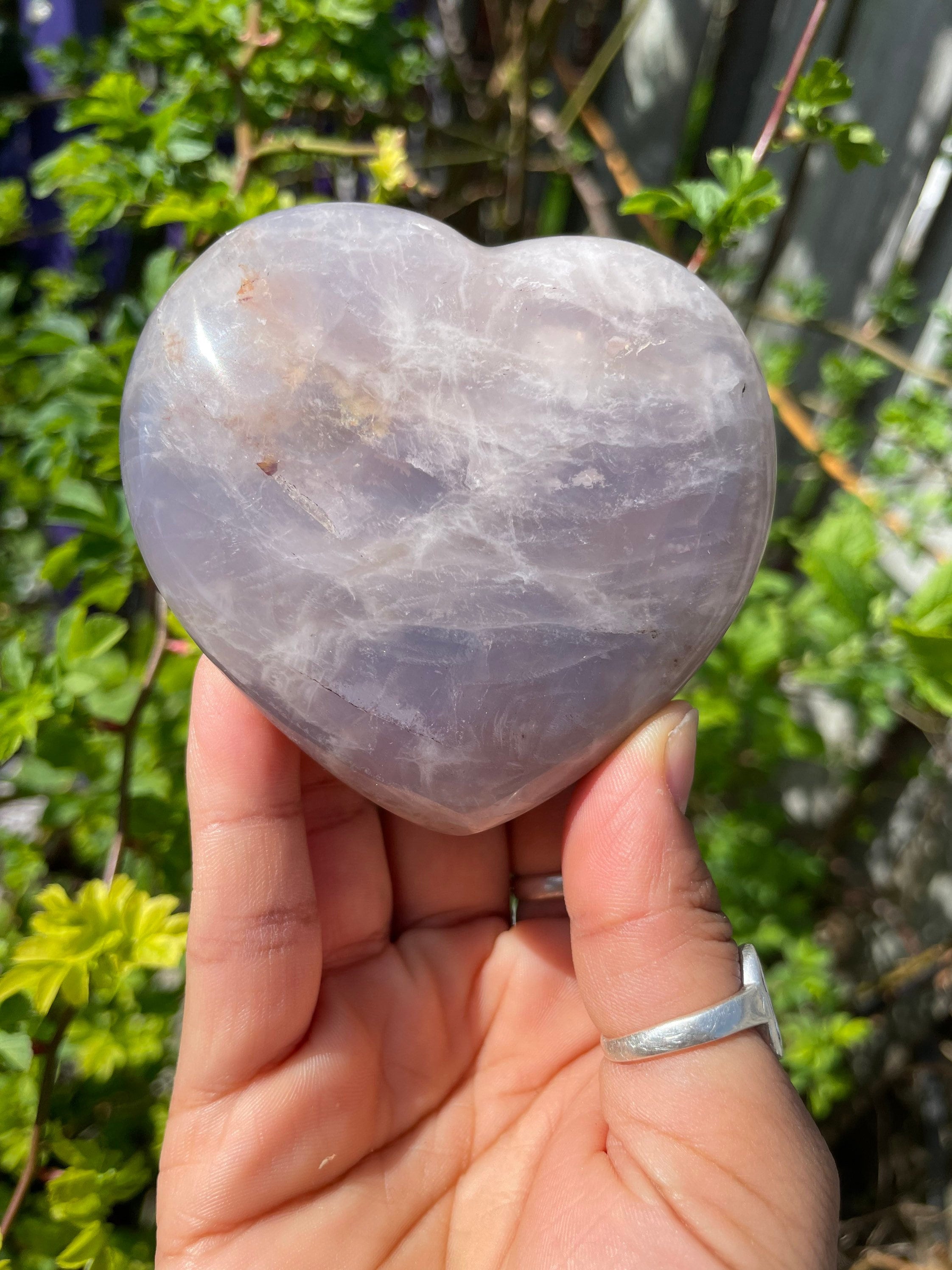 スモーキー「ブルーローズ」クォーツハート、ジラソルクォーツ、ブルー