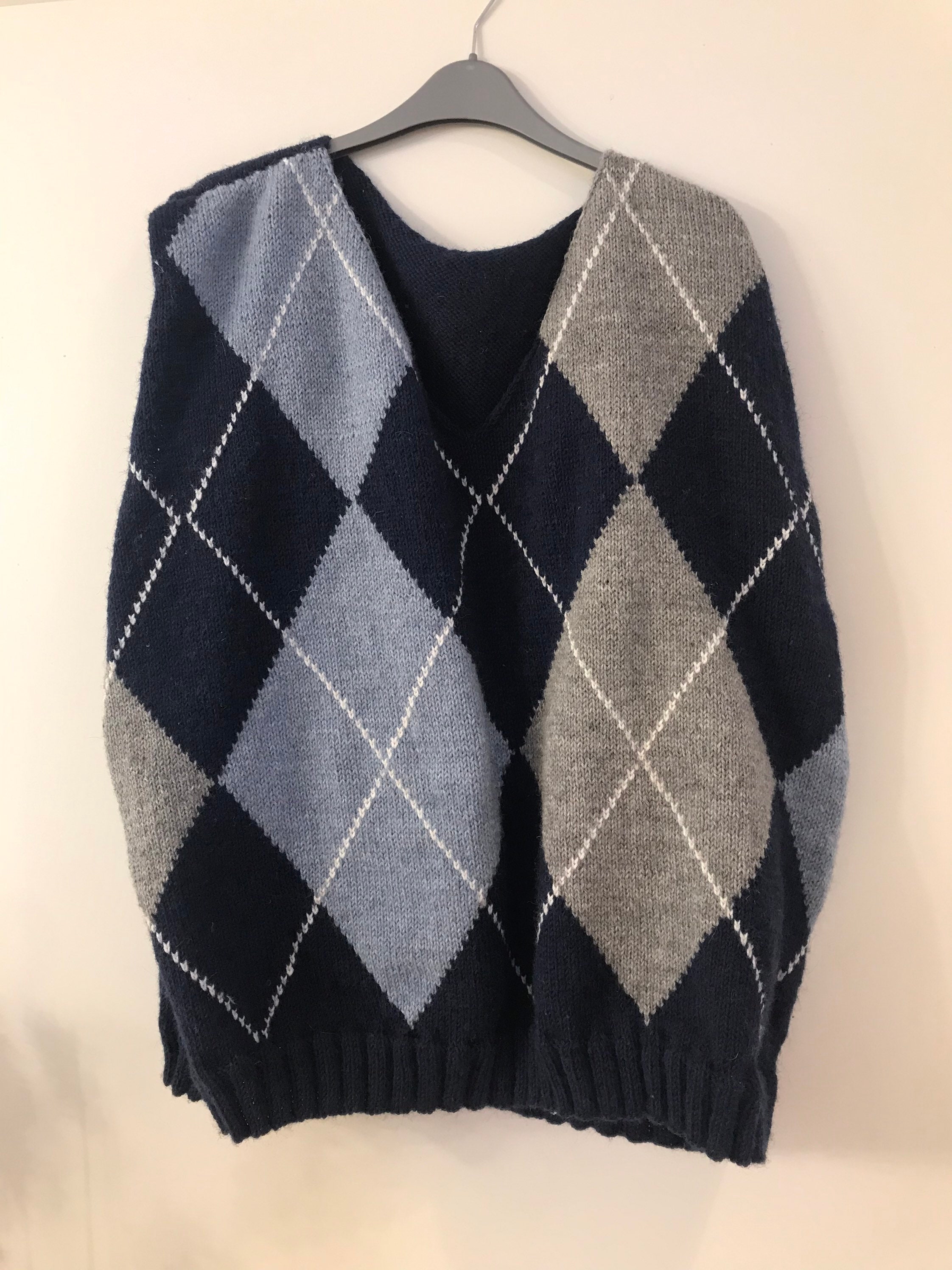 Handmade knitted argyle oversize sweater vest | Etsy