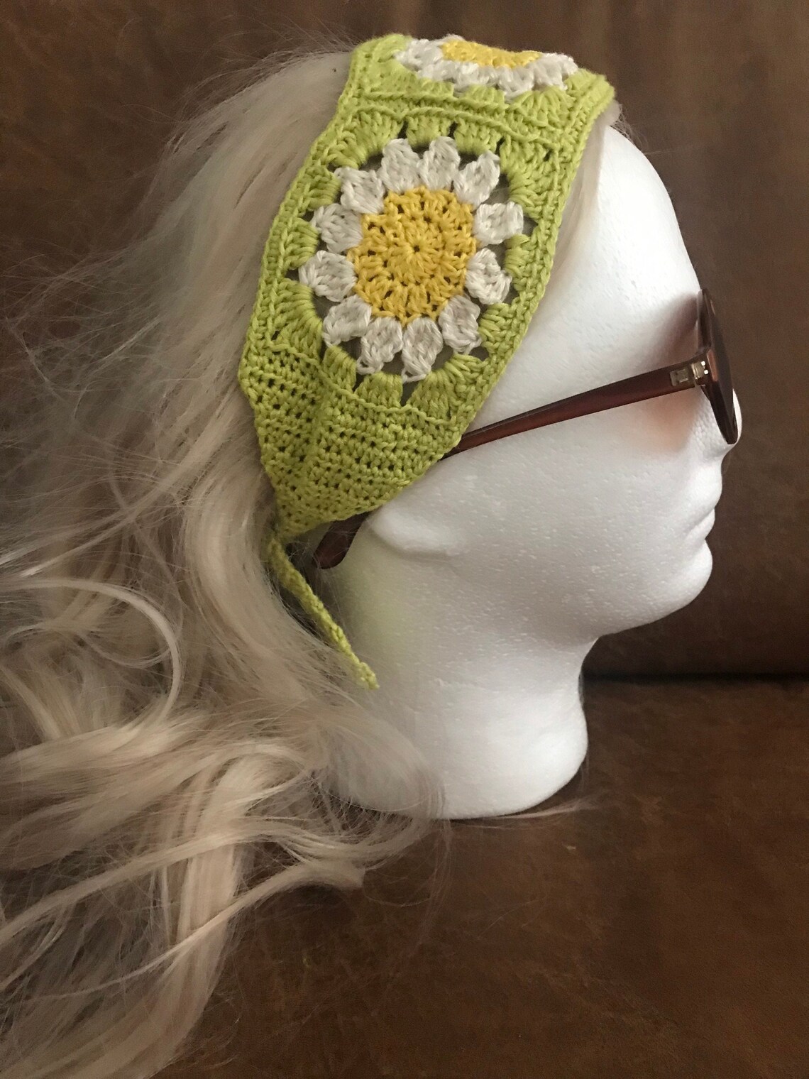 70s 90s Style Crochet Headband Granny Square Headband Daisy Etsy