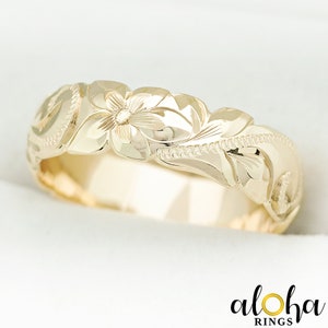 10K Solid Gold Old English Hawaiian Jewelry Ring [ 6mm ] Barrel Shape with Cutout wave Edges