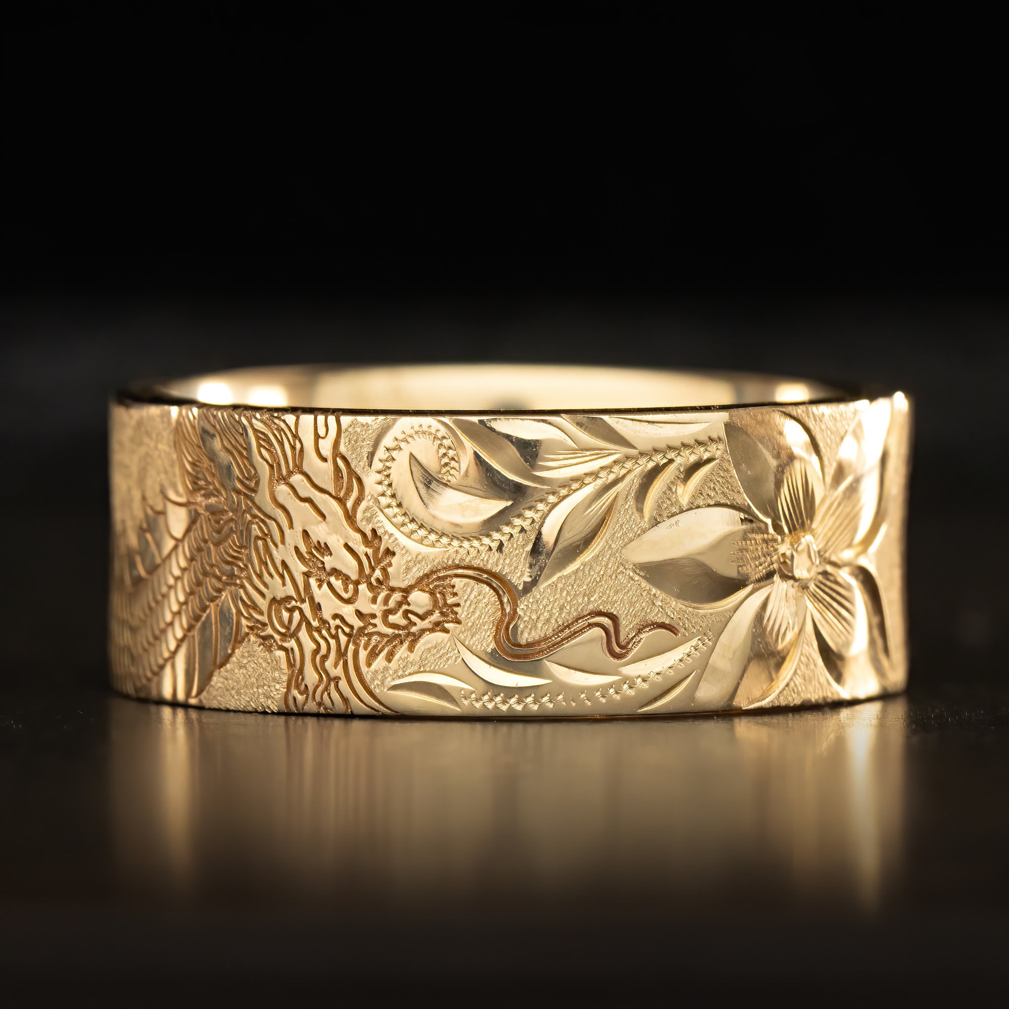 10K Gold Rising Dragon Ring [8mm] 