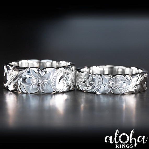 Coppia di anelli per gioielli hawaiani in argento sterling incisi