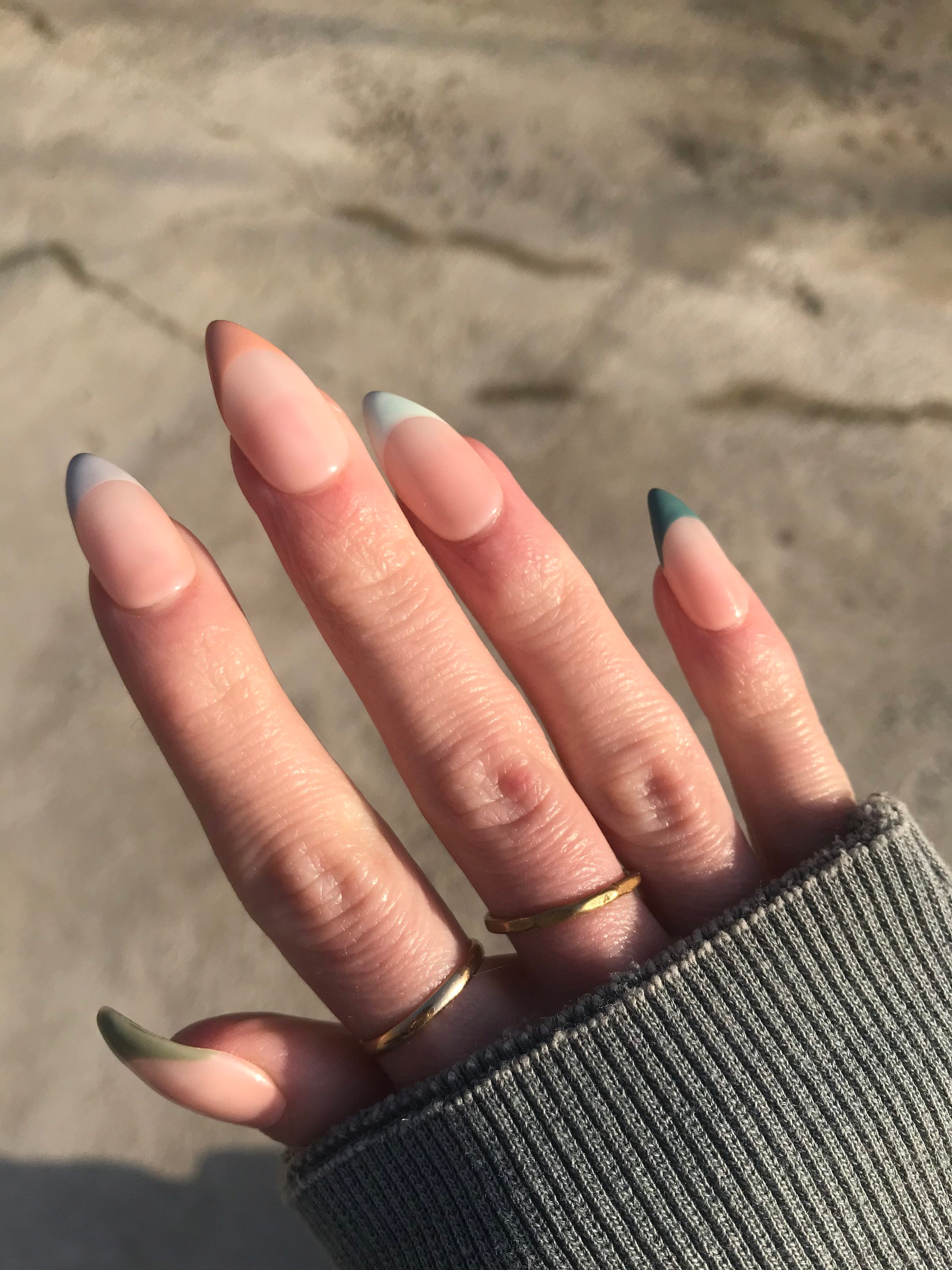 Green Spring French Tips Gel Nails Acrylic Nails Oval Etsy Australia