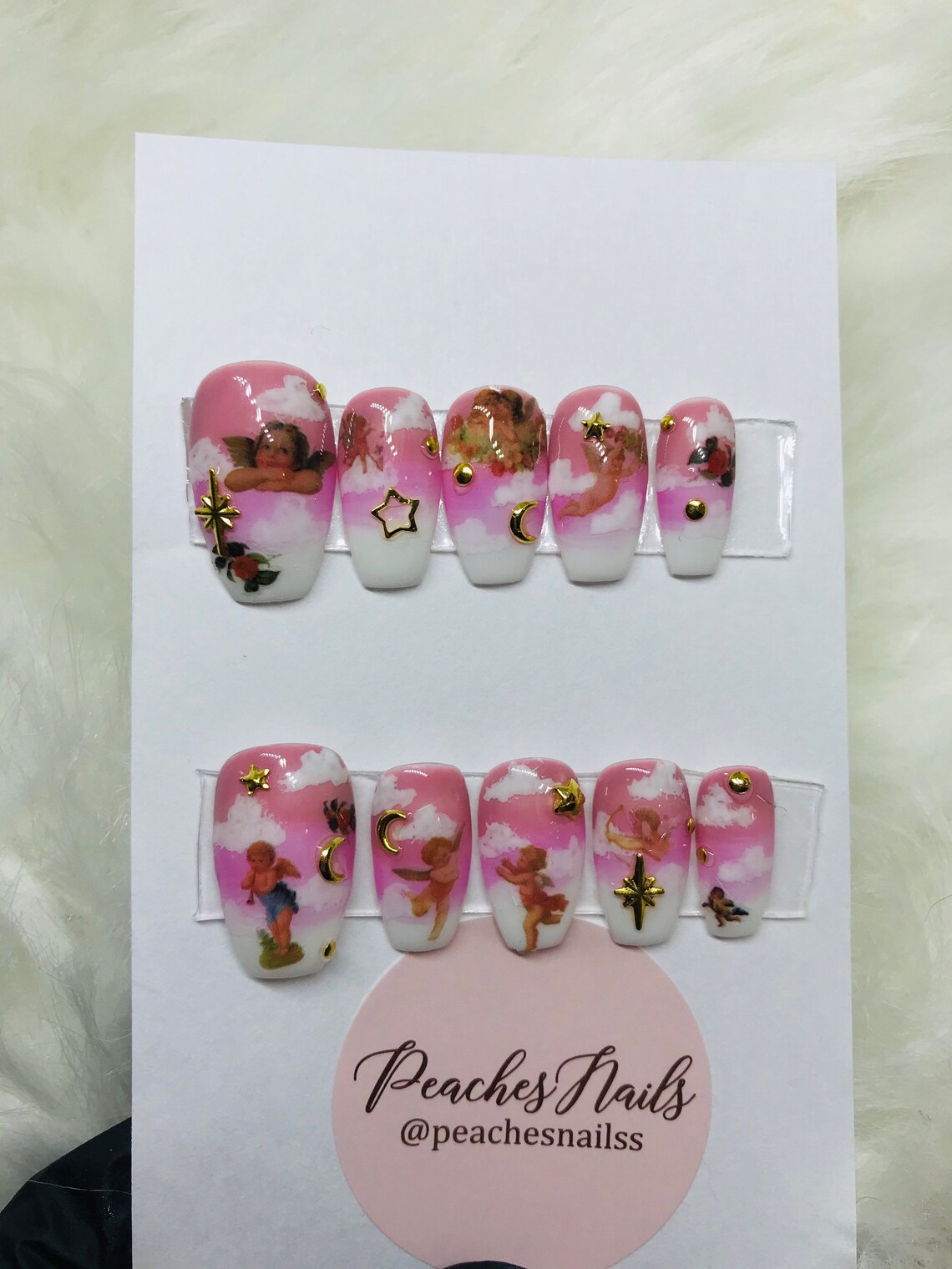 Pink Angel Nails Gel Nails Fake Nail Reusable Press on | Etsy