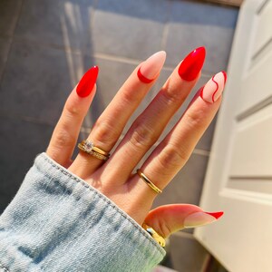 Red French Tips Gel Nails Acrylic Nails Oval Nails Etsy Ireland