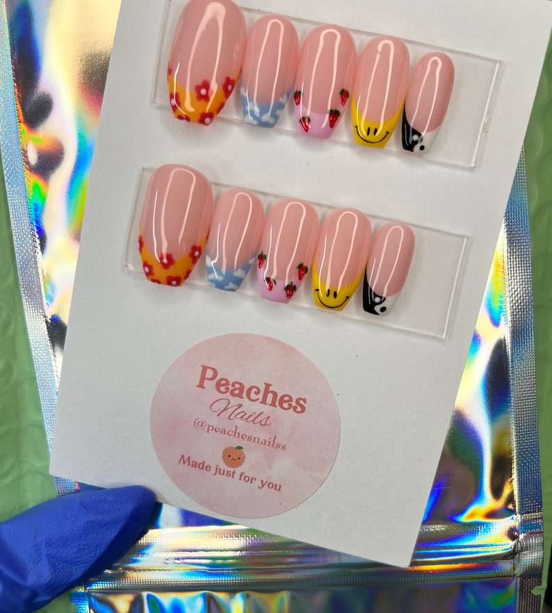Mix & Match Smiley Face French Tips Gel Nails Acrylic - Etsy