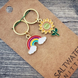 SUNSHINE + RAINBOWS Snag Free Hoop Stitch Markers | Unique Stitch Markers | Knitting Accessories