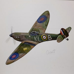 54 Squadron Spitfire Mk1, Original A4 Watercolour