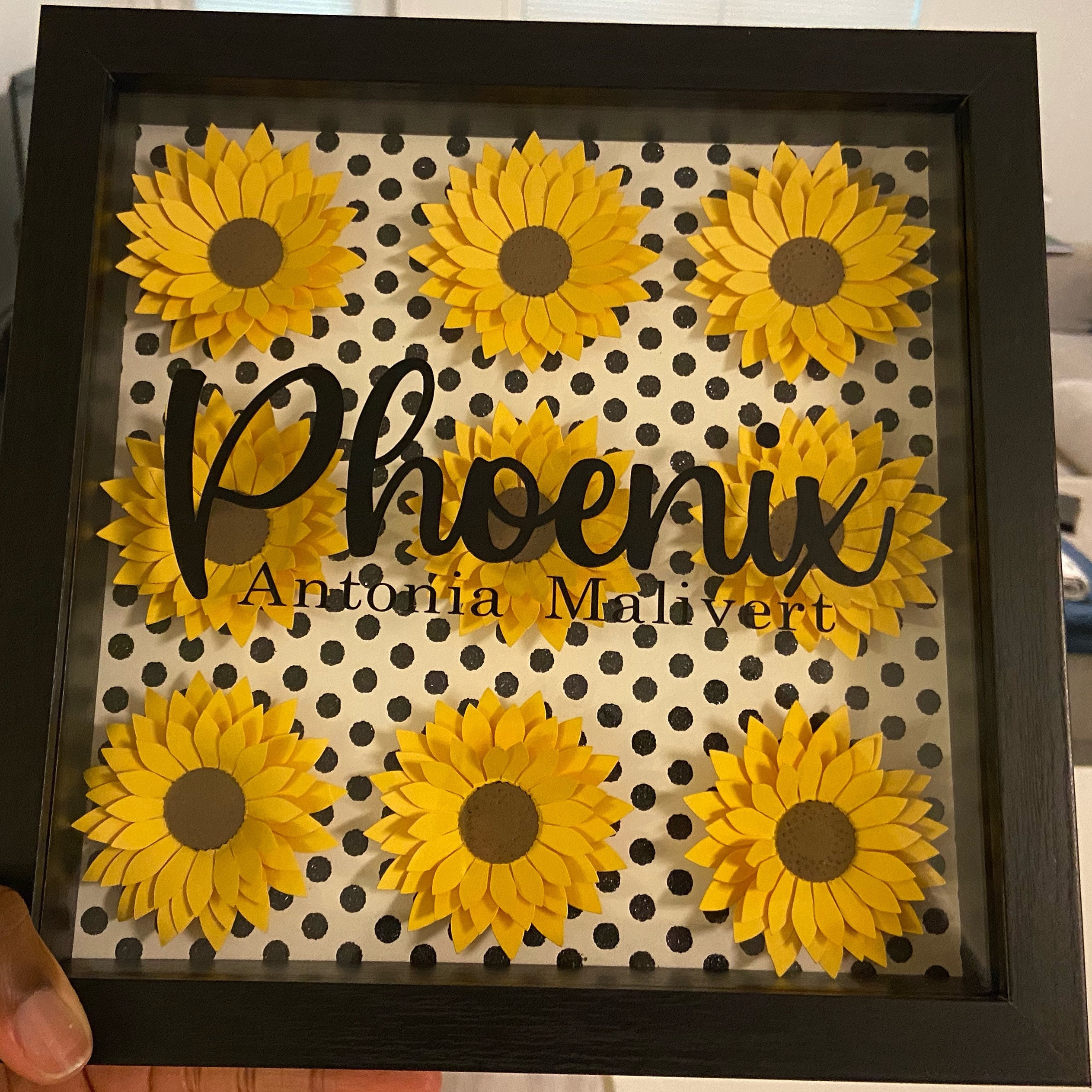 Sunflower Shadow Box Personalized Paper Flower Shadowbox 9x9 Etsy