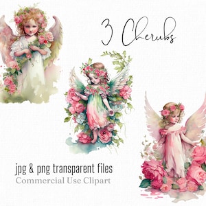 Chérubin Clipart vintage anges fleurs ailé enfants Clipart pour cartes Invitations Brochures stationnaire Papercrafting Scrapbooking Collage