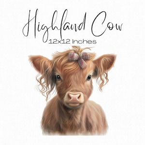 Cute Highland Cow with a Hairbow Scottish Cow Clipart Shaggy Cow Highland Print Brown Cow png Wall Art Digital Papercraft Commercial Use