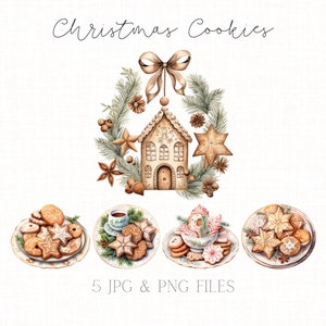 Weihnachtsplätzchen Clipart Bundle, Weihnachtslebkuchenhaus, Lebensmittel Clipart, Weihnachtsdessert Clipart, Bäckerei Clipart, Weihnachten, Kochen Clipart