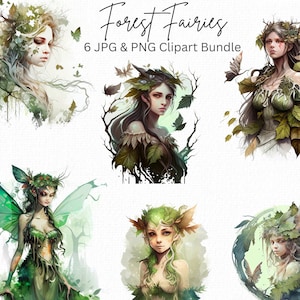 Forest Fairy Clipart Bundle Fairies png Fantasy Art Fairy Tale Art Green Fairy Woodlands Sublimation Files Digital Download Commercial Use