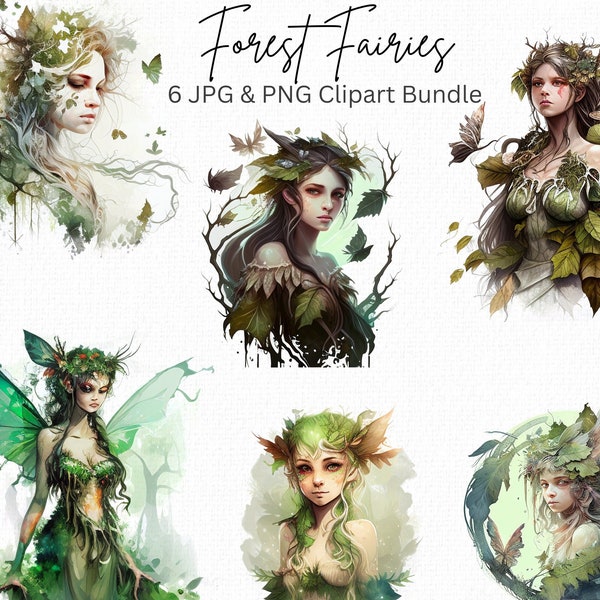 Forest Fairy Clipart Bundle Fairies png Fantasy Art Fairy Tale Art Green Fairy Woodlands Sublimation Files Digital Download Commercial Use