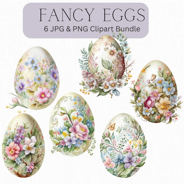 Fancy Easter Eggs Clipart Bundle, Handpainted Eggs, Floral Eggs, Botanical Easter, Digital Download Easter png, Unique Easter Clipart