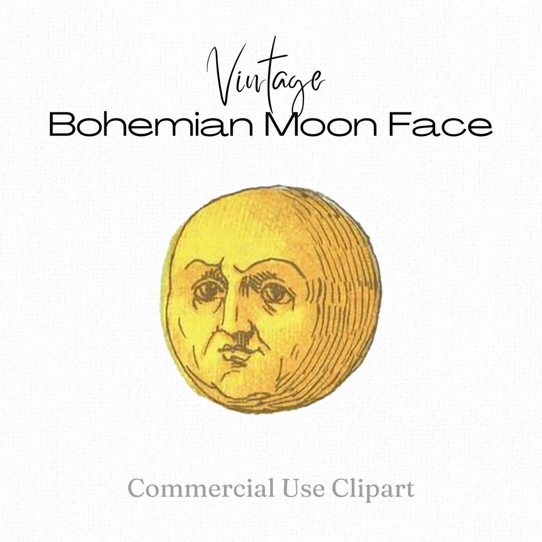 Vintage Moon Face Celestial Clip Art, Full Moon With Face, Small Wall
