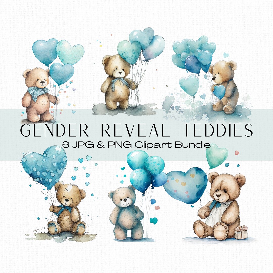 Teddy Bear With Blue Balloons, Baby Boy Gender Reveal Clipart, Baby ...