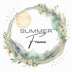 Cadre d'été, aquarelle soleil et fleurs cadre Clipart, bordure de texte pour cartes, invitations, étiquettes cadeaux, téléchargement numérique, utilisation commerciale