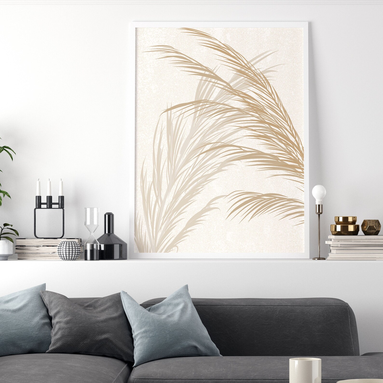 Pampas Grass Wall Art Bedroom Decor Modern Minimalist Large Etsy