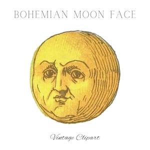 Vintage Moon Face Celestial Clip Art, Full Moon with Face, Small Wall Art Print, Antique Moon Image, Hand Drawn Moon Illustration Printable
