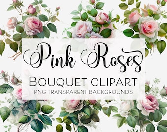 Watercolor Flowers Wedding Clipart Bouquets Clipart Watercolor Bouquet Spring Clipart Pink Rose Clipart Wedding Invitation Commercial Use