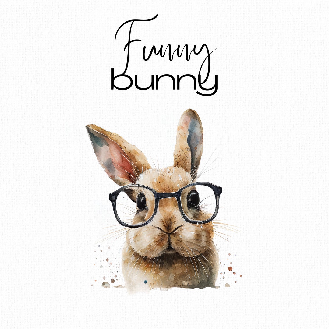Funny Bunny Rabbit Wearing Glasses Watercolour Rabbit Large Wall Art ...