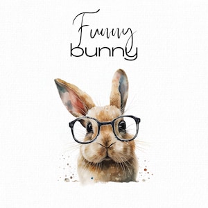 Lustiger Hase mit Brille Aquarell Kaninchen große Wand Kunst Kinderzimmer Dekor Kaninchen Clipart Kaninchen png Transparent Kommerzielle Nutzung